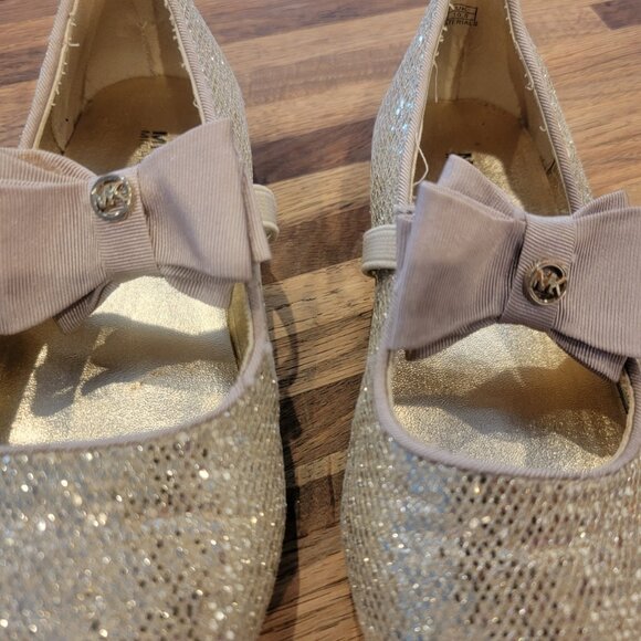 Michael Kors Glittery Rover Day Sandsilver Bow Slip On Ballet Flats - Picture 5 of 14